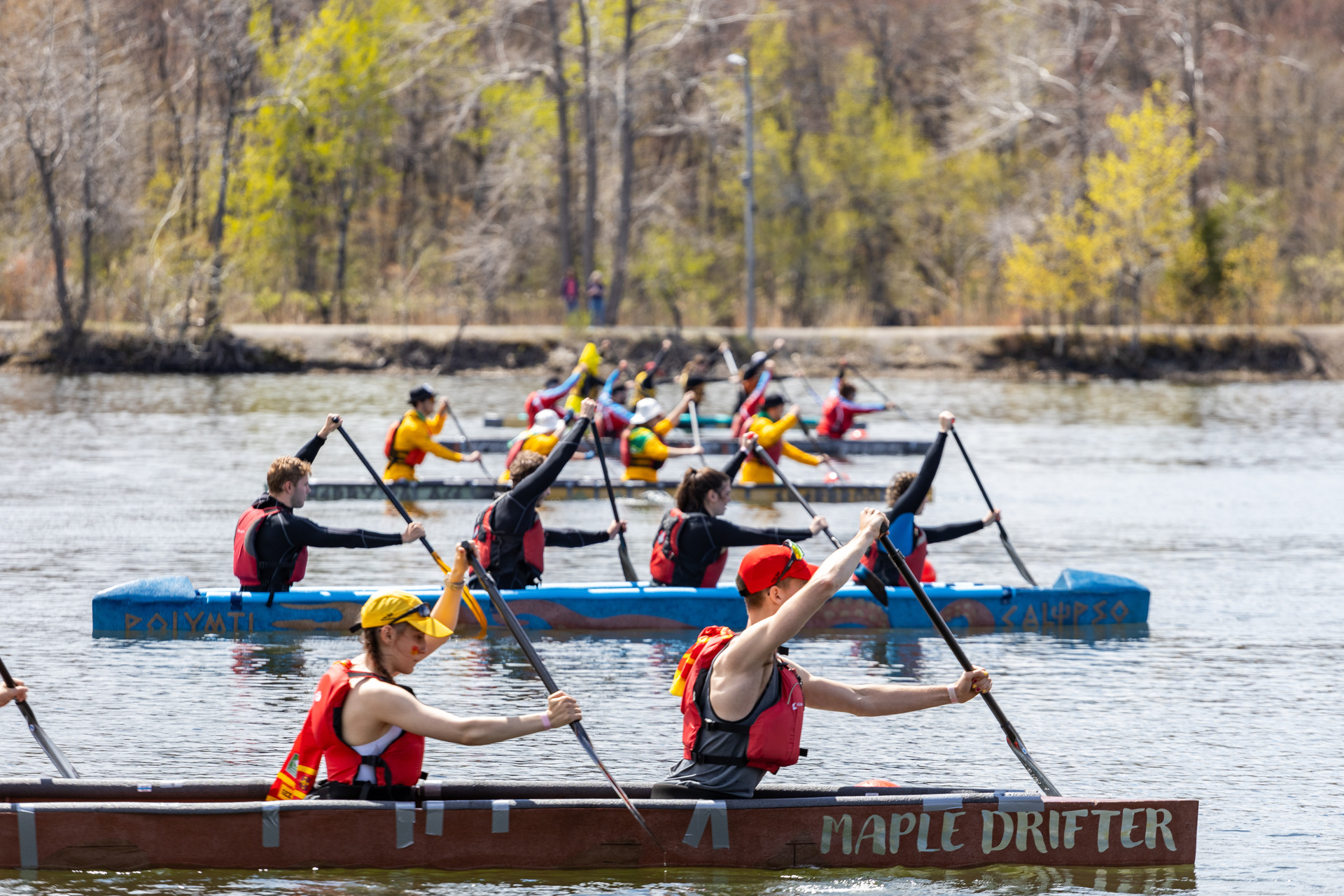 The team celebrating in the water after the race