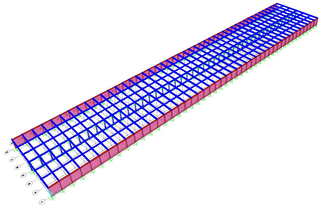SAP2000 structural frame model of the cap deck