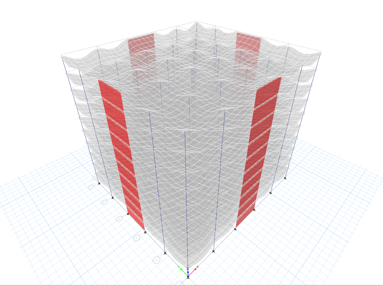Deformed shape of a ten-story office building model