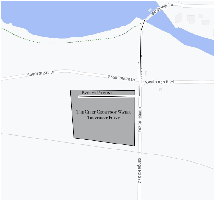 Pipeline route map to the Chief Crowfoot Water Treatment Plant